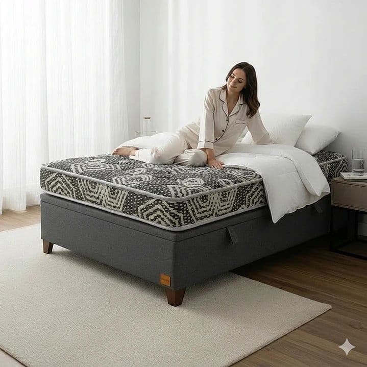 Cama Baul 1 Plaza L190 cm + Colchon Modelo Ideal / Con Patas De 11 cm