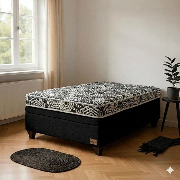 Cama Baul 1 Plaza L190 cm + Colchon Modelo Ideal / Con Patas De 4.5 cm (Negro)
