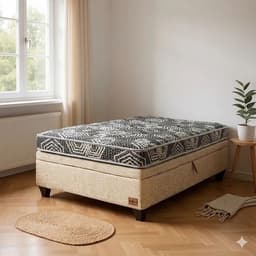 Cama Baul 1.5 Plaza L190 cm + Colchon Modelo Ideal / Con Patas De 6.5 cm (Beige)