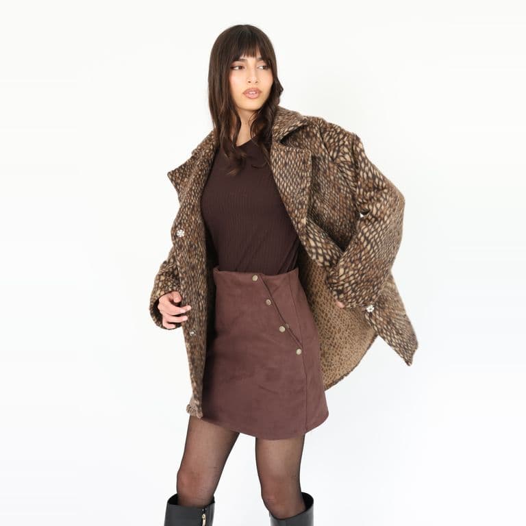 Chaqueta Leticia Larga Animal Print Piton Beige - Diseno de Autor - Beige S/M