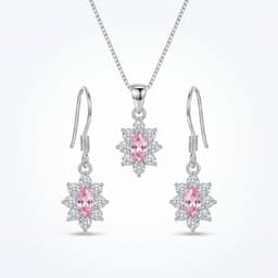 Conjunto Collar y Aros Lady Circon Plata Ley 925 Rosa TALLA UNICA