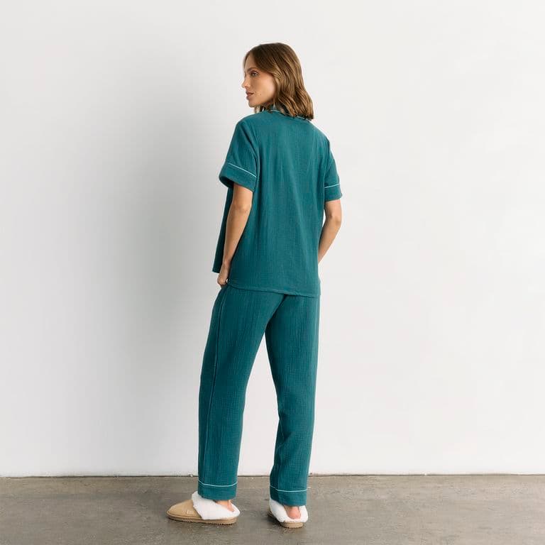 Pijama Camisero Gauze Verde XS