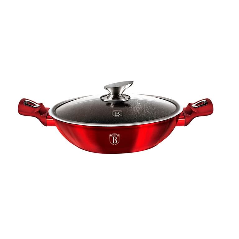WOK CON TAPA 30 CM FULL INDUCCION COLOR ROJO