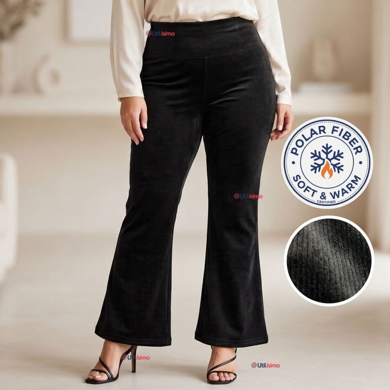Pantalon Cotele Palazzo Polar Con Chiporro Elasticado Termico Negro Negro L