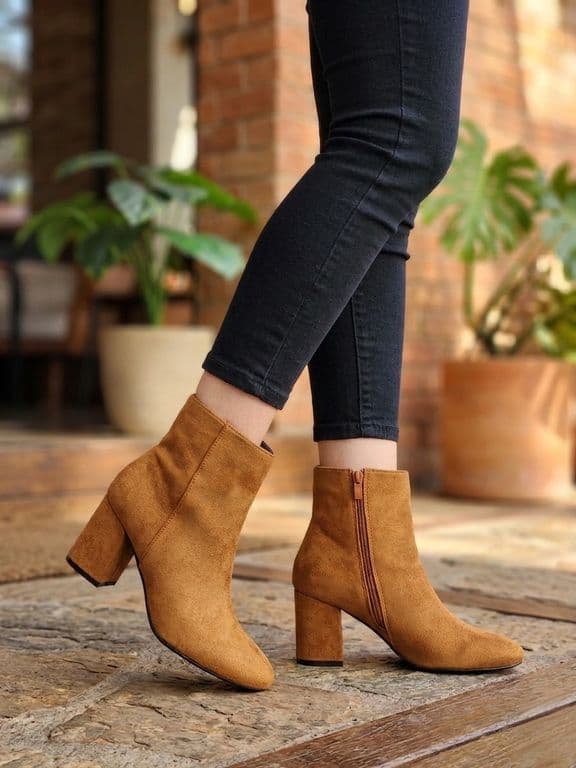 Botin color Camel para Dama Taco Medio en Gamuza M631 Cafe Claro 35