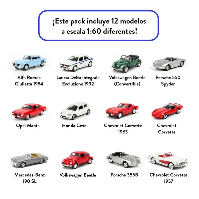 Pack x12 Autos Clasicos Escala 1:60