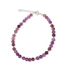 Pulsera Amatista Facetada 4mm Bolita Plata Fina 925 Morado TALLA UNICA