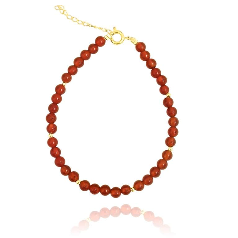 Pulsera Cornalina Redondo 4mm Enchapado Oro 18K Rojo TALLA UNICA