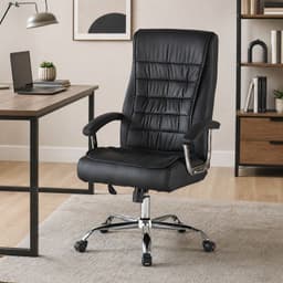Silla Ejecutiva Magnus Negra con Respaldo Alto Acolchado, Ruedas y Base Cromada para Oficina Negro