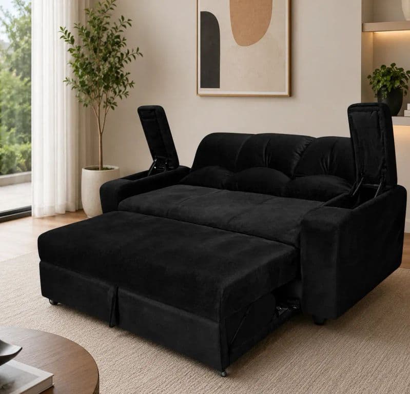 SOFA CAMA FUNCIONAL 2 PZ DECO FELPA Negro