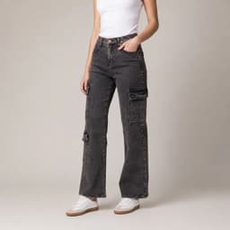 Jeans Mujer Cargo Denim Matizado Negro 34