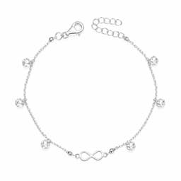 Pulsera Infinito Cristales Plata Ley 925 Plateado TALLA UNICA