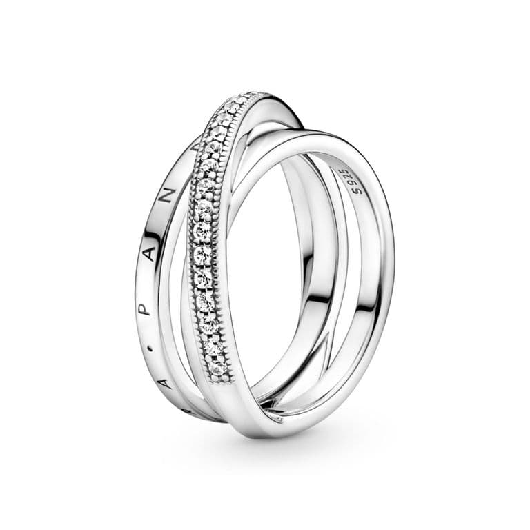 Anillo Cruzado Triple Banda En Pave Mujer Blanco 48
