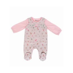 Conjunto Bebe Nina Jardinera Estampada 2 Piezas con Top Manga Larga Rosado Bebe 0-3 MESES