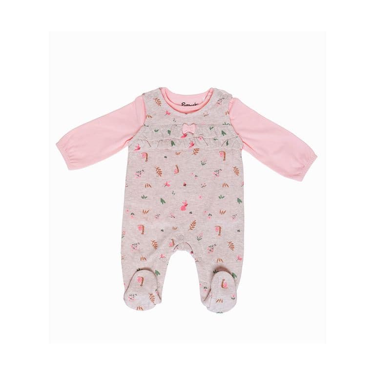 Conjunto Bebe Nina Jardinera Estampada 2 Piezas con Top Manga Larga Rosado Bebe 0 MESES