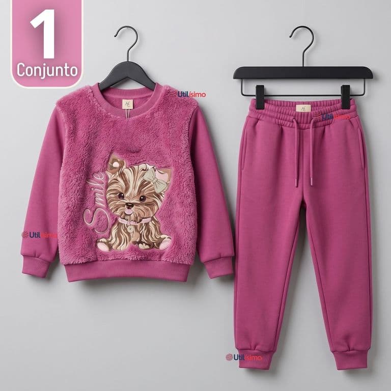 Conjunto Buzo Polera 2 Piezas Nina 100% Algodon Fluffy Rose Rosa 4