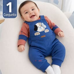 Conjunto 2 Piezas Jardinera Polera Manga Larga 100% Algodon Bebe Nino Jumper Multicolor 0-3 MESES