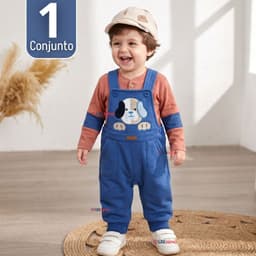 Conjunto 2 Piezas Jardinera Polera Manga Larga 100% Algodon Bebe Nino Jumper Multicolor 0-3 MESES