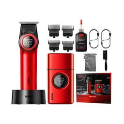 Combo Profesional de Barberia Trimmer V-977 + Afeitadora V-377 Rojo