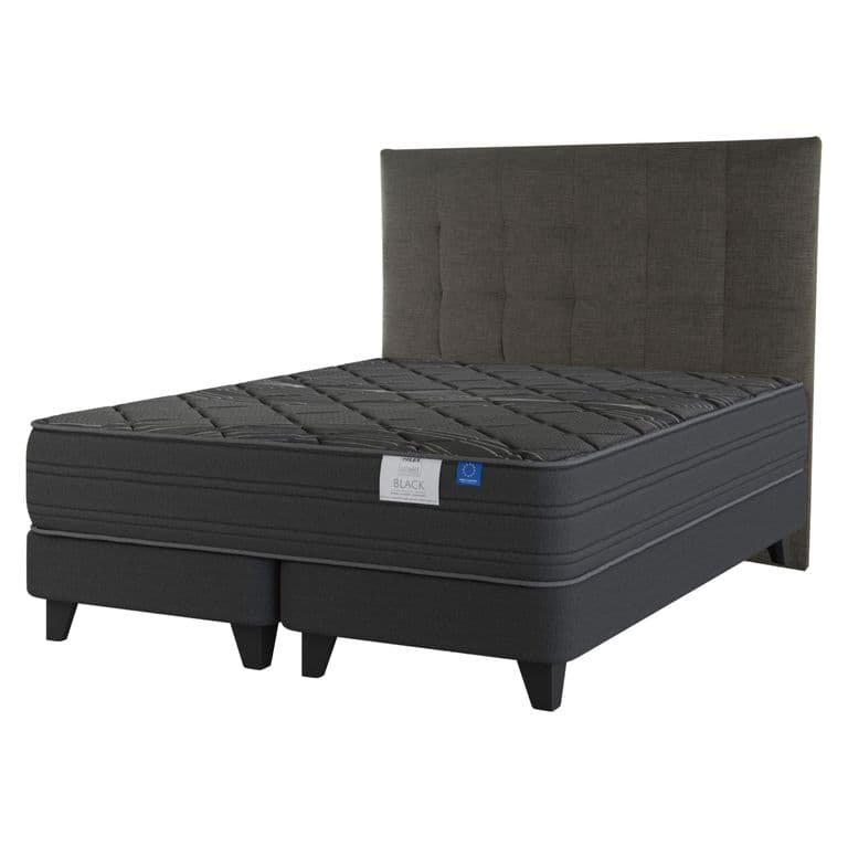 Cama Europea Black King x 2.00mt Base Dividida + Respaldo Design Grafito