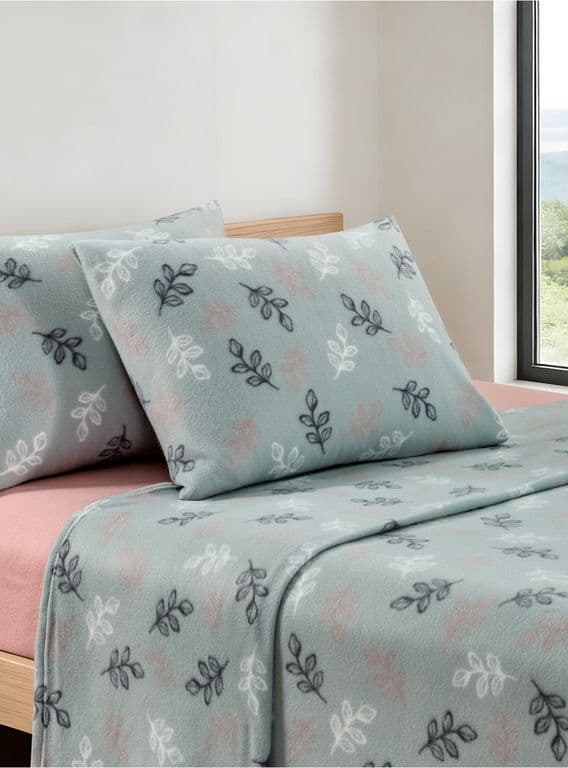 SABANA POLAR ESTAMPADA HOJAS 1.5 PL Azul 1,5 PLAZAS