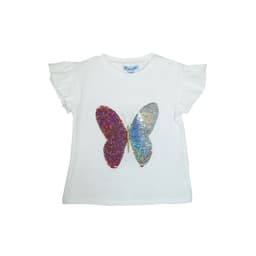 Polera Manga Corta Nina Blanca con Lentejuelas Mariposa Blanco 0-3 MESES