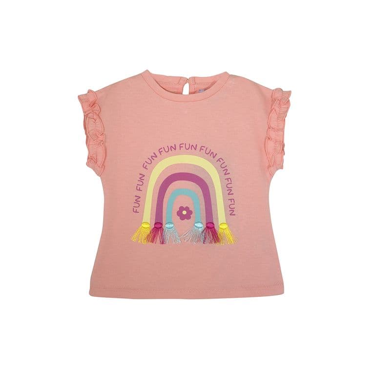 Polera Rosa Manga Corta Arcoiris Nina 100% Algodon Rosa 0-3 MESES