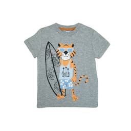 Polera Gris Manga Corta Tigre Nina 100% Algodon Gris 0-3 MESES