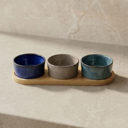 Set 3 Bowls Ceramica Redondos en Bandeja Bamboo 28 cm