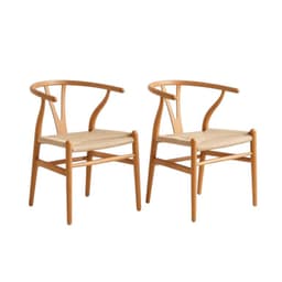 Set De 2 Sillas Wishbone Madera Natural y Cuerda