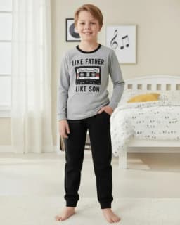 Pijama Nino Algodon Estampado Like Father Like Son Gris Gris 4
