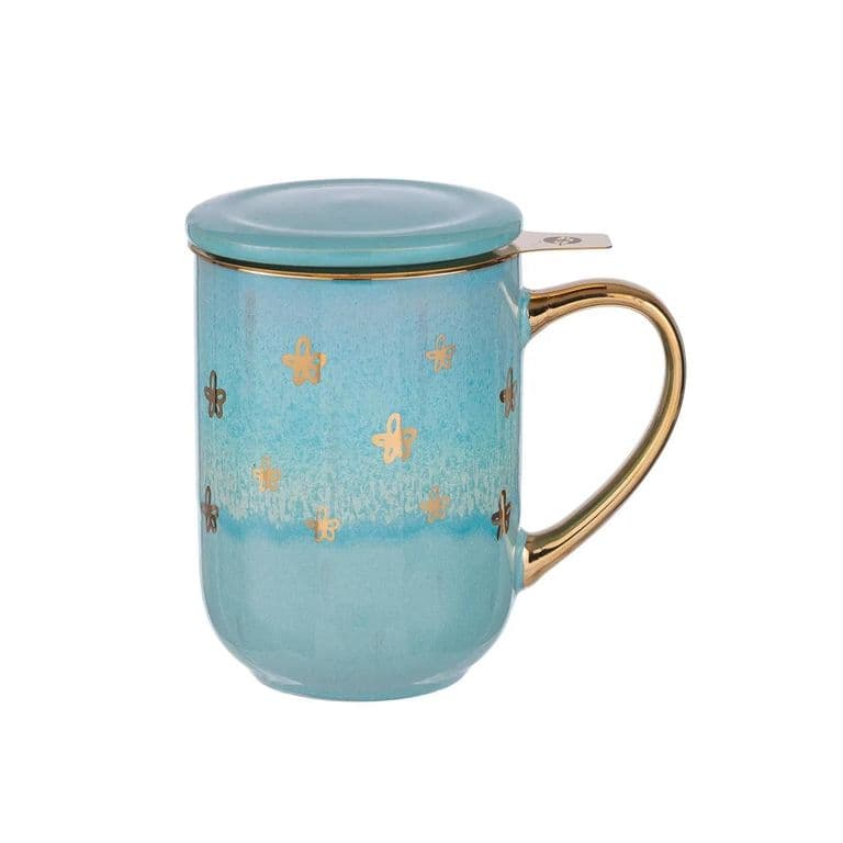 Mug Bhoro Ceramica Turquoise Flowers 425 ml