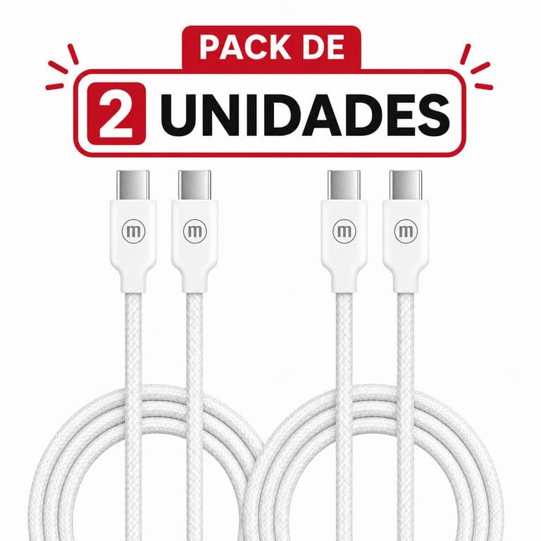 Pack 2 Cable Trenzado USB C a USB C 2 Metros Carga Rapida Blanco
