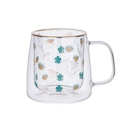 Taza Doble Vidrio Gold and Turquoise Flowers 400 ml