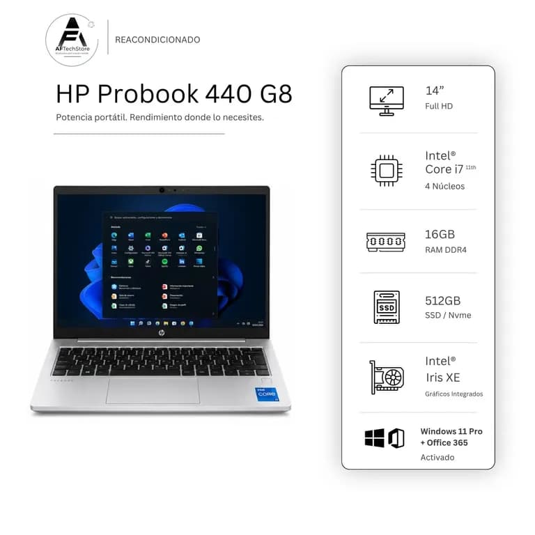 Notebook 440 G8 I7 11th 16GB 512GB Intel Iris Xe Edicion Exclusiva Win Office Rea