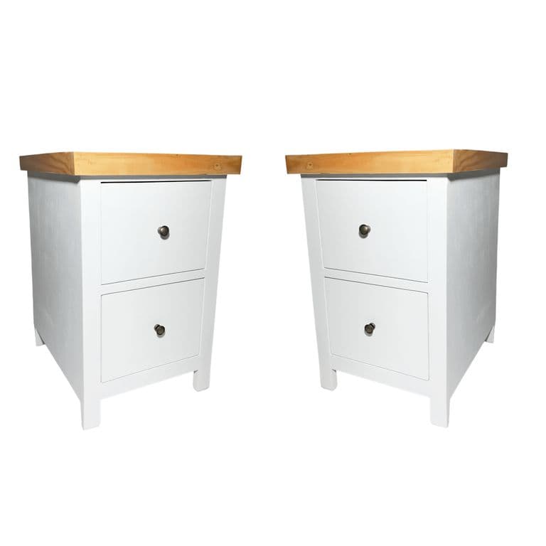 SET VELADORES DORMITORIO BARI 2 CAJONES BLANCO MADERA RUSTICO