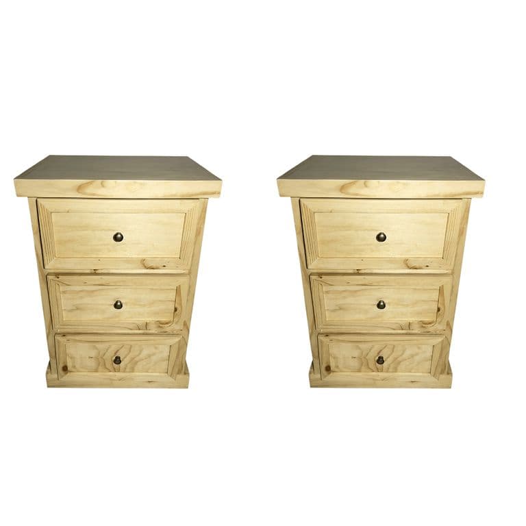 SET VELADORES DORMITORIO CATANIA 3 CAJONES MADERA NATURAL
