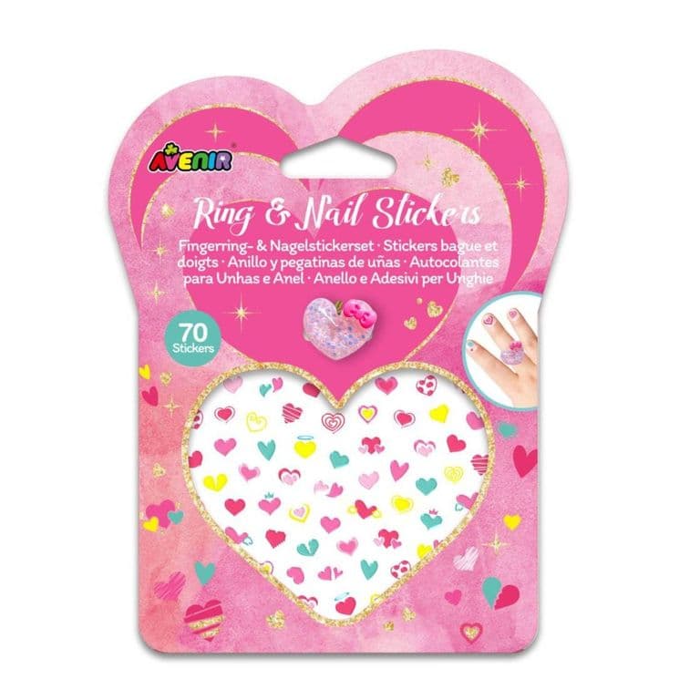 Set de Anillo y Stickers para Unas - Corazones