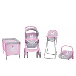 Coche Travel de Juguete para Muneca Rosado + Cuna