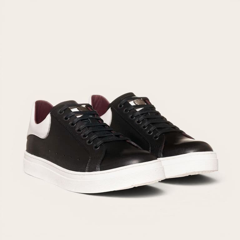 Zapatilla Alexander de Cuero Natural Nevado - Negra/Blanca Negro 40