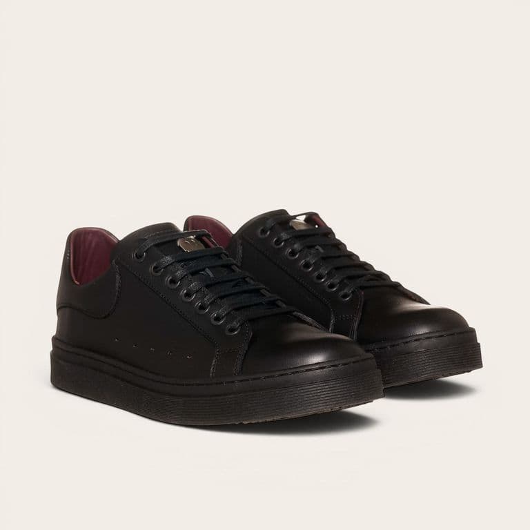 Zapatilla Alexander de Cuero Natural Nevado - Black Negro 40