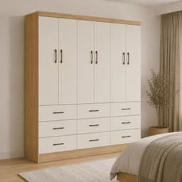Closet 6 Puertas 9 Cajones Roble/Beige 199x180x40 cm