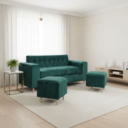 SOFA DOS CUERPOS MAS POUF EN FELPA Verde oliva
