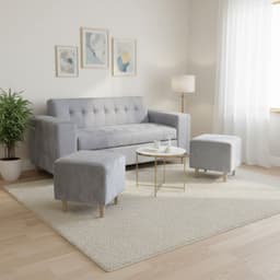 SOFA DOS CUERPOS MAS POUF EN FELPA Gris claro