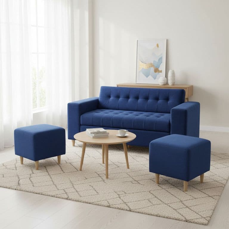 SOFA DOS CUERPOS MAS POUF EN FELPA Azul marino