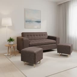 SOFA DOS CUERPOS MAS POUF EN LINO Chocolate