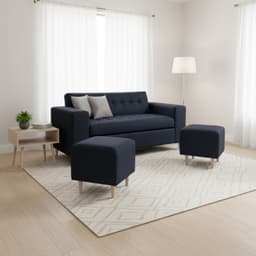 SOFA DOS CUERPOS MAS POUF EN LINO Negro