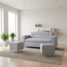 SOFA DOS CUERPOS MAS POUF EN LINO Gris claro