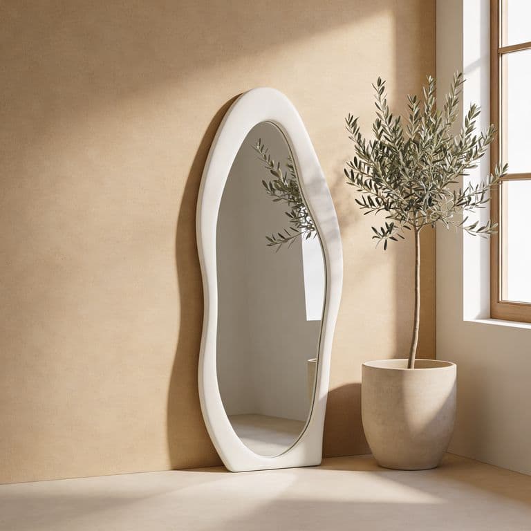 Espejo decorativo grande de cuerpo entero para dormitorio de terciopelo blanco