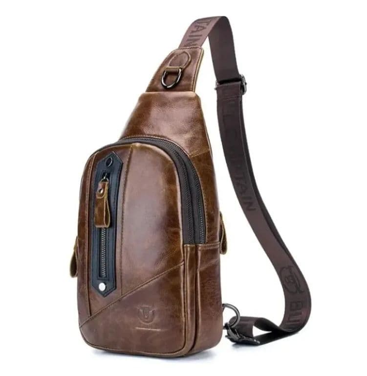 Bolso Bandolera De Cuero Marca Bullcaptain Modelo Xb126 Cafe TALLA UNICA